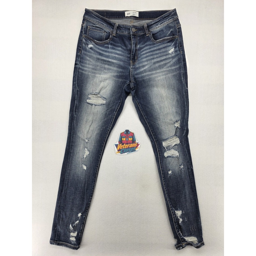 BKE Payton Jeans Womens 31 Mid Rise Skinny Dark Wash Distressed Stretch Buckle